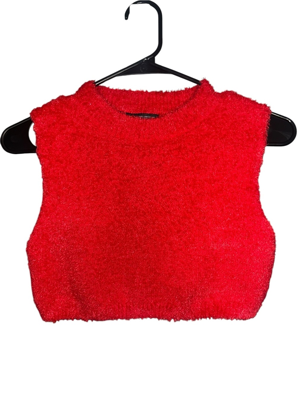 Red Fuzzy Knit Sweater Cropped Top M/L